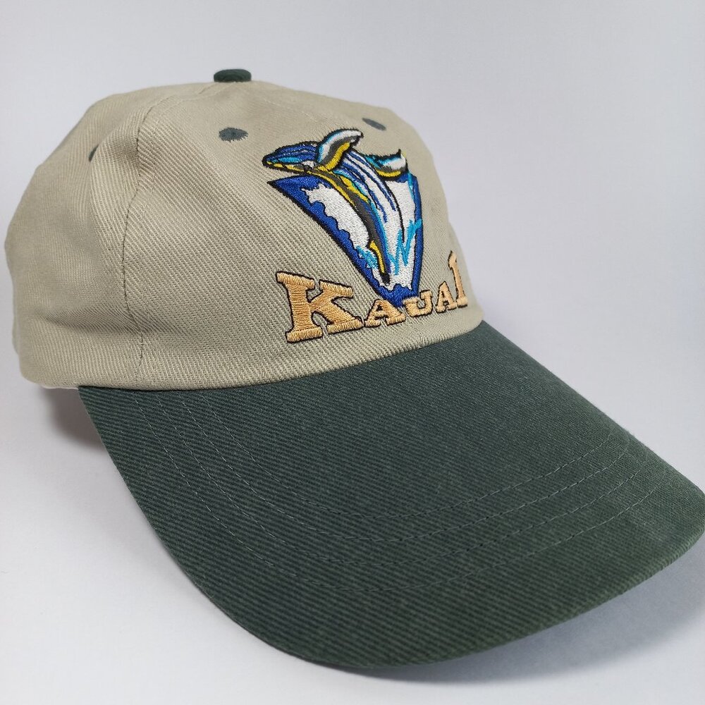 Kauai hat Hawaiian headwear large bill Vintage VTG Green and tan